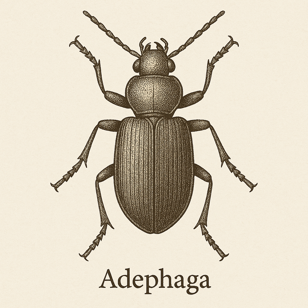 Illustration der Unterordnung Adephaga mit einem räuberischen Käfer