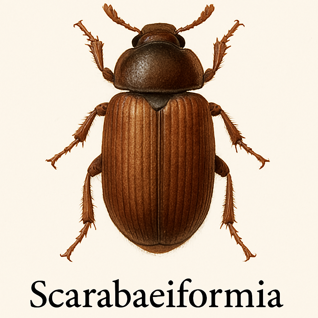 Zeichnung eines dungfressenden Käfers, der Scarabaeiformia illustriert